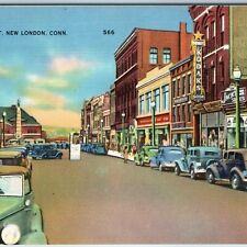 c1940s New London, CT Downtown State Street Roadside Main St Car Crowd Sign A207 picture