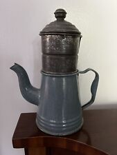 Rare Antique Gray Graniteware Gooseneck Coffee Pot With Biggin picture