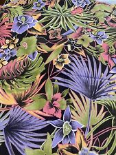 Hawaiian 100% cotton Fabric hibiscus Island Florals On Black VINTAGE PURPLE BTY picture