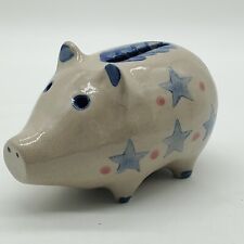 Vintage BBP Beaumont Brothers Pottery Gray w Blue Stars & Red Dots Piggy Bank – picture