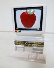 Vtg Old Apple Desktop Computer Porcelain Hinged Ceramic Trinket Box picture