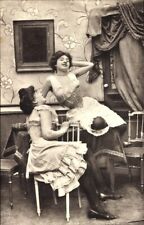c.1907 Two Young Parisian Women Flirting in Corsets, Underwear; Unused, Mint picture