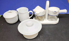Corning Pyrex Gemco WHITE Syrup Sugar w/Caddy Butter Tub Sugar Creamer 8pc SET picture