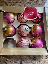 8 Large Vintage Shiny Bright Christmas Ornaments in Original Box picture