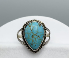 Native American Navajo Sterling Silver Turquoise Teardrop Ring - 10.5 picture