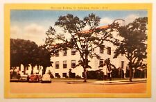 St Petersburg Municipal Building FL Florida Linen Postcard Palms Cars NOS D-13 picture