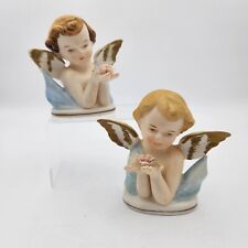 Ardco Porcelain Angel Cherub Figurines Holding Flower Vintage Set of Two picture