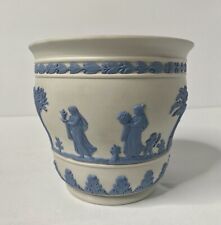 Wedgwood Reverse Blue On White Jasperware Cache Pot Planter England picture