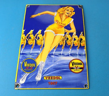 Vintage Veedol Motor Oil Sign - Roller Skating Service Gas Pump Porcelain Sign picture