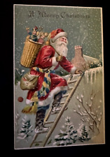 Santa Claus with Toy Basket & Sash~Antique Embossed Christmas ~Postcard~k455 picture