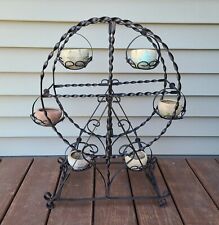 Vintage Twisted Wrought Iron Ferris Wheel Planter with Terra Cotta Planter Pots picture