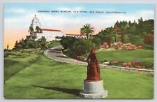 San Diego California Junipero Serra Museum Old Town Linen Postcard picture