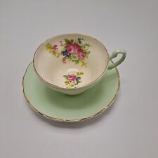 EB Foley Green Floral Teacup Saucer Set Collectible Tea Party Decor picture