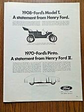 1970 Ford Pinto Ad  1908 Model T & 1971 Pinto  A Statement from Henry Ford II  picture