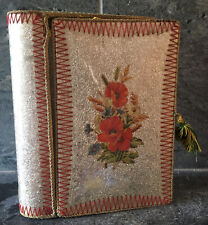 Vtg Hand Stitched Notions Book Shaped Box Floral Antique Die Cuts Silver - AS IS picture