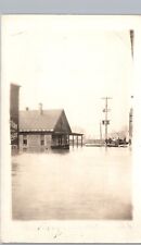 FLOODED STREET BUILDINGS beardstown il? real photo postcard rppc illinois wreck picture