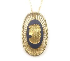 Authentic Wedgwood - Oval Cameo Pendant Necklace/Pin w/Gold Plate Wedgwood Chain picture