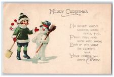c1910's Merry Christmas Boy And Snowman Pipe Broom Posted Antique Postcard picture