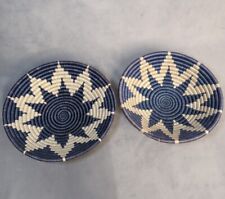Woven Baskets Bowls Boho Wall Decor Star Center Blue Brown Set Of 2 Hanging picture
