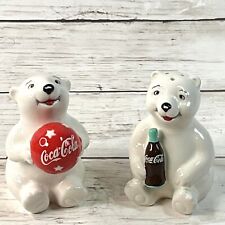 Coco Cola Vintage Polar Bear Salt & Pepper Shakers Play Time Cubs White picture