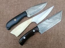 LOT of 3 unique Full Tang custom Hand Forged Skinners with Leather Sheaths picture