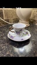 Vintage Purple Porcelain Floral Demitasse Cup And Saucer picture