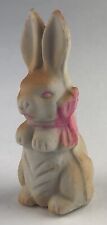 Bisque Easter Bunny Figurine Rabbit Pink Bow Mini Japan Vintage  picture
