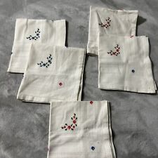 Vintage Napkins, Linen, Flower Cross Stitch Embroidery, Off White/Beige Lot Of 5 picture