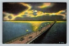 St. Petersburg FL-Florida, Gandy Bridge at Moonlit Night Vintage Postcard picture