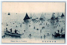 Japan Postcard Sailboat at Beach Scene at Hamatera c1910 Posted Antique picture