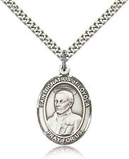 Saint Ignatius Of Loyola Medal For Men - .925 Sterling Silver Necklace On 24... picture