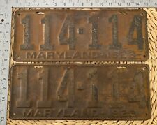 1923 Maryland License Plate PAIR 114114 ALPCA AACA HCCA Garage Decor Ford Dodge picture