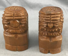 Set of 2 Vintage Carved Solid Wood Tiki Salt & Pepper Shakers Luau Hawai Bar 3
