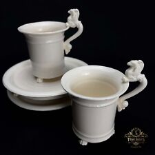 Lot of 2 Vintage White Ceramic Cup and Saucer with Lion Feet and Leogriff Handle picture