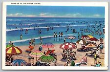 Postcard Beach Scene Illustration 'Come On In the Water is Fine' CA c1930s picture