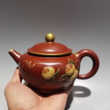 7″ Noble Yixing Zisha red Clay handmade gilt peach Kung Fu tea regimen Teapot picture