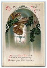 1917 Happy New Year Ringing Bell Pine Leaf Clapsaddle Calumet MI Posted Postcard picture