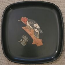 Vtg MCM Couroc of Monterey California Red Headed Woodpecker Rounded Square Tray picture