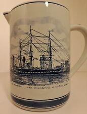 G.K.B. Delft Blue & White Large Pitcher USS CONSTITUTION BOSTON HARBOR Hand Pntd picture