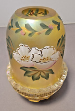 Fenton Hand Painted Champagne Gold Iridescent Lenten Roses Signed Fairy Lamp picture