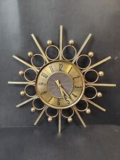 MCM Mid Century Modern ELGIN Germany Starburst Sunburst Brass Wall Clock~Working picture