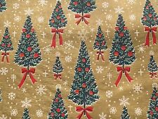 VTG CHRISTMAS WRAPPING PAPER GIFT WRAP SNOWFLAKE TREE RIBBON ON TEXTURED GOLD picture