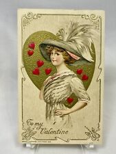 Artist  Schmucker Woman 'To My Valentine' John Winsch Gold Glit Emboss 1913 picture