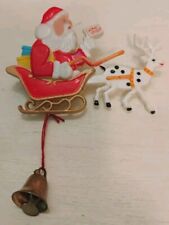 Vintage Santa & Sleigh Pin Back Moving Parts Bell w/String Hong Kong Christmas picture