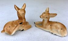 Vintage Mid Century Set of 2 Small Ceramic Sitting Deer Figurines Collectible picture