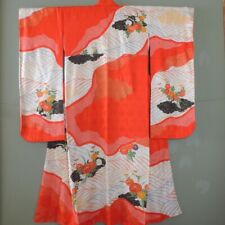 Japanese Vintage Kimono Furisode SILK Geisha Cosplay　wave and chrysanthem k018 picture