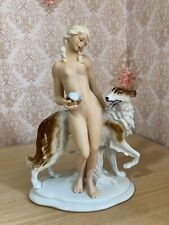 Fasold & Stauch Germany, Antique Porcelain Figurine, Nude Girl with Ball & Dog picture