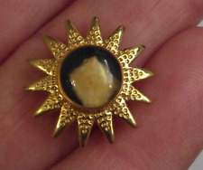 Vintage Holy Land relic stone sunburst gold tone small reliquary medal picture