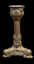 Antique Small Church Altar Candle Holder Gold Metal Baroque Footed Ornate Cross picture
