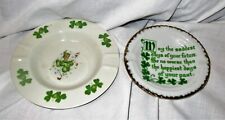Pair of Irish Themed China Catchall Dishes-- Shamrocks & Leprechaun picture